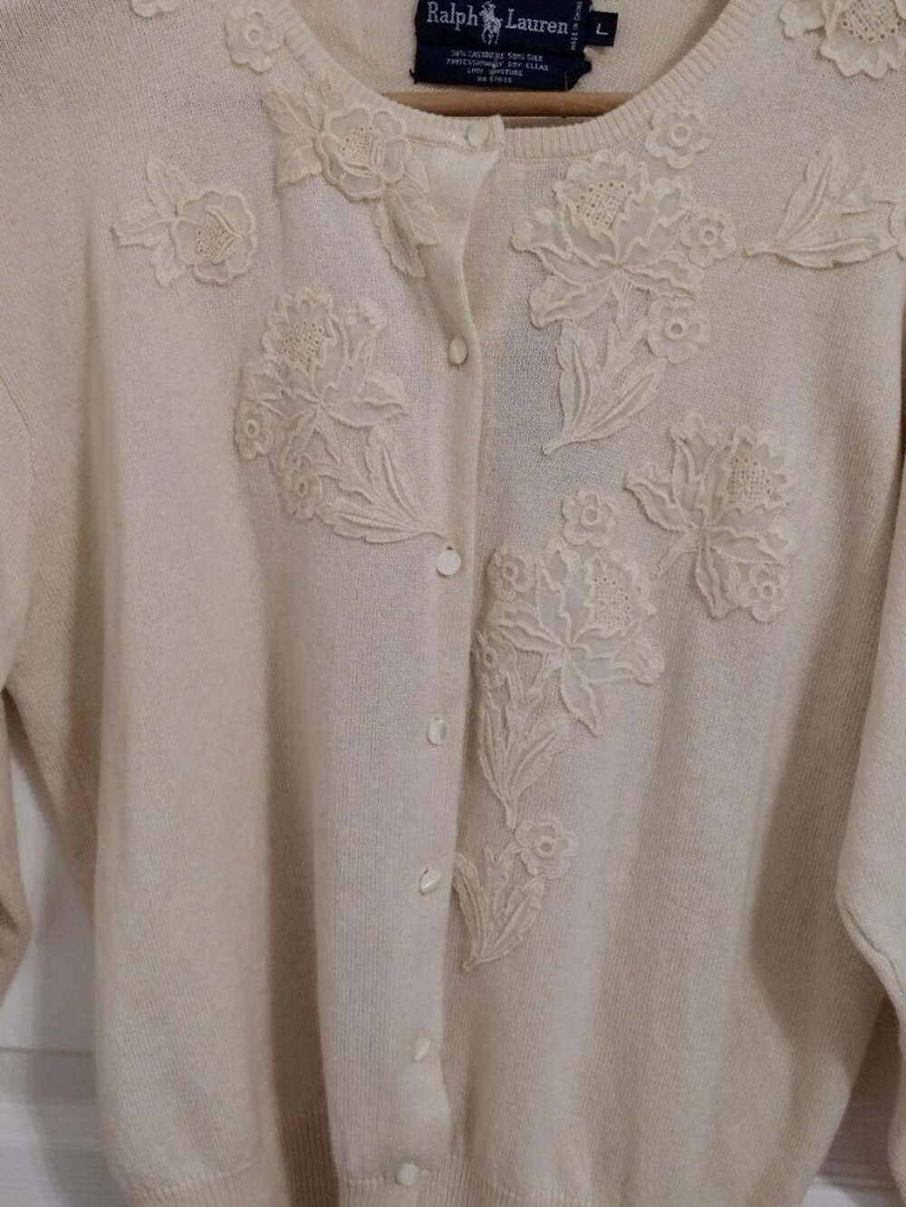 Vintage Ralph Lauren Blue Label Cashmere Silk Cardigan Sweater Women's Large NWT - Picture 4 of 11